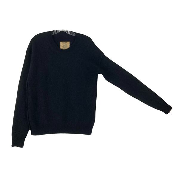 UMA WANG Sweater S ITALY Alpaca Wool Black CrewNeck Rolled-Edge-Details Long-Slv - Picture 1 of 8